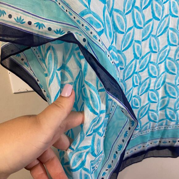 Talbots Silk Blend Lightweight Cover Up Top Leaf Print Turquoise White Sz XS - Picture 8 of 9
